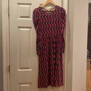 Boden boden blouson dress pink trellis Puff Sleeve Jersey Midi Dress 2R